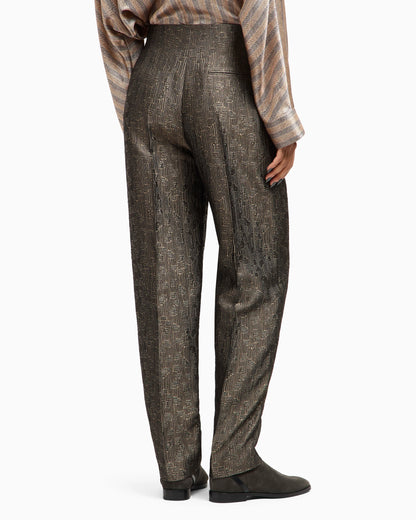 Jacquard silk and wool single-pleat trousers