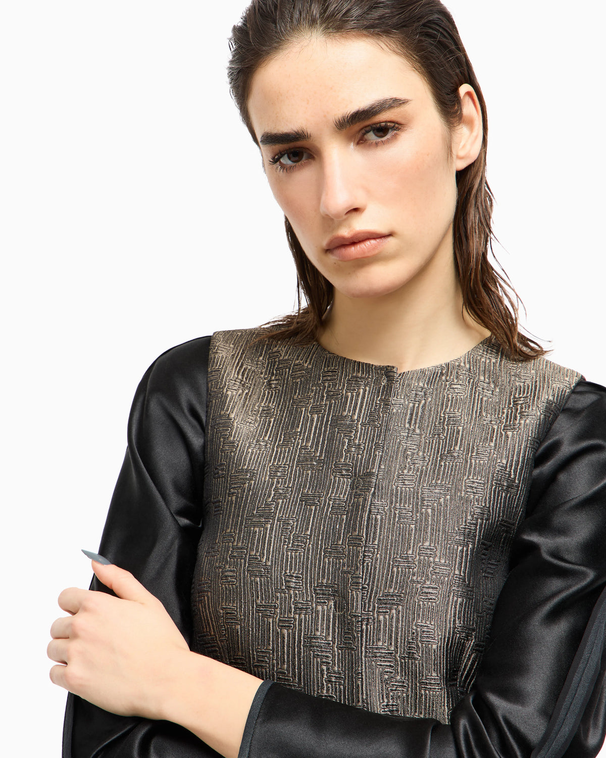 Single-breasted waistcoat in jacquard silk and wool