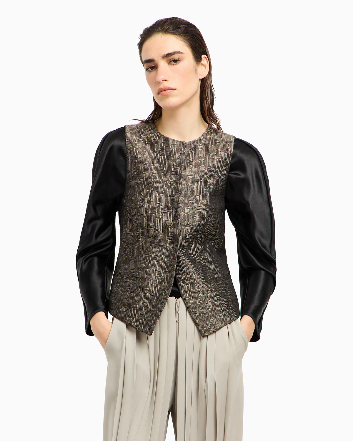 Single-breasted waistcoat in jacquard silk and wool