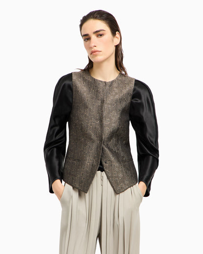 Single-breasted waistcoat in jacquard silk and wool