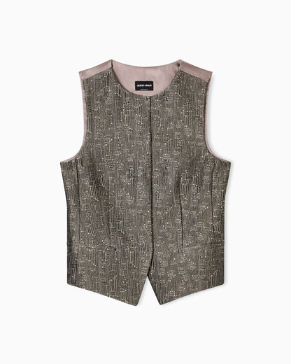 Single-breasted waistcoat in jacquard silk and wool