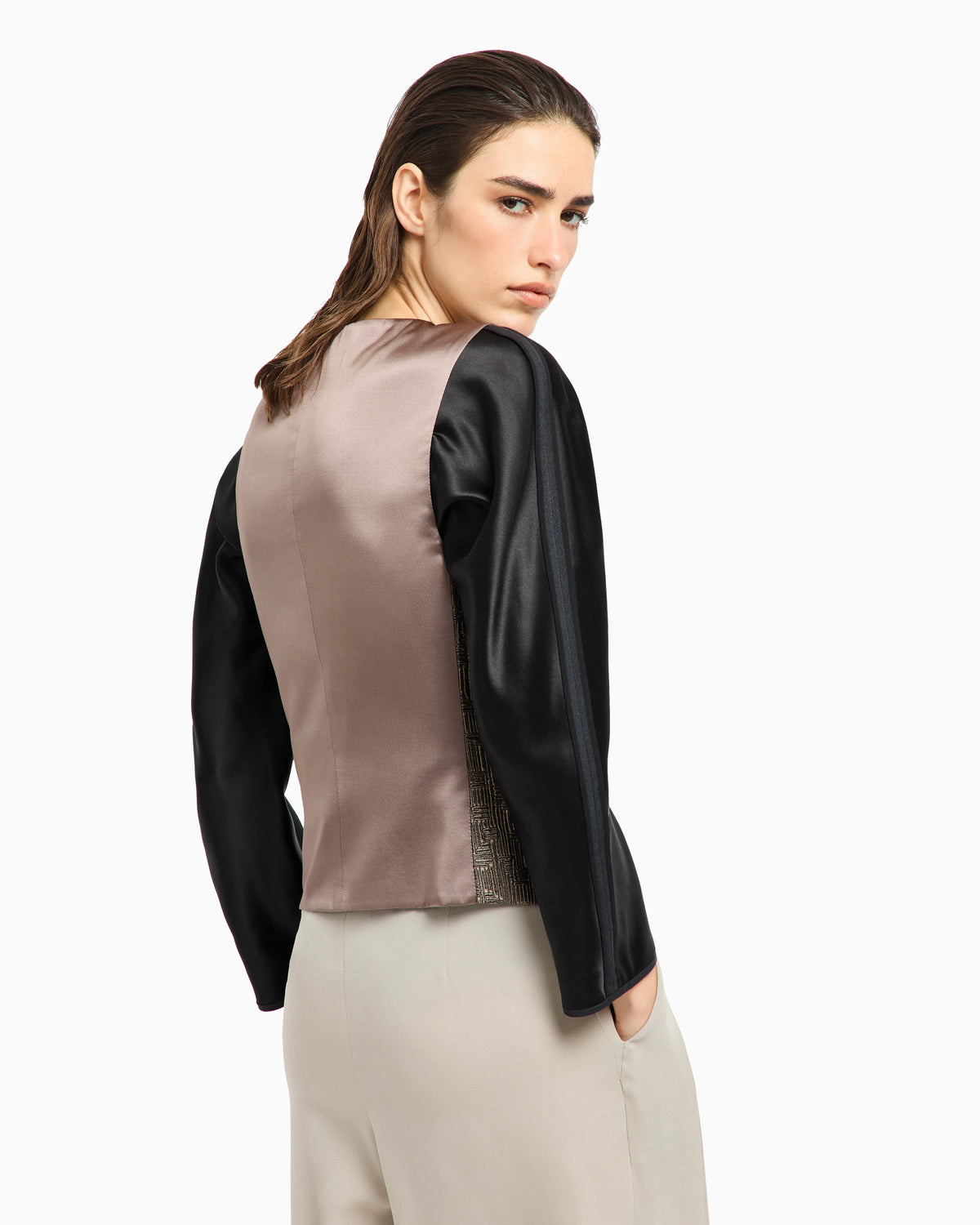 Single-breasted waistcoat in jacquard silk and wool