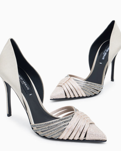 Rhinestone and satin court shoes