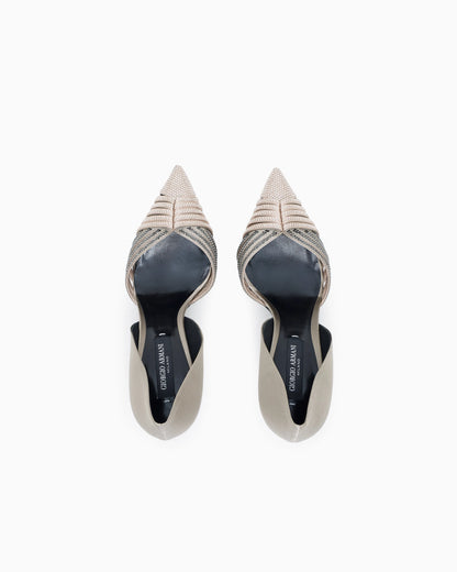 Rhinestone and satin court shoes