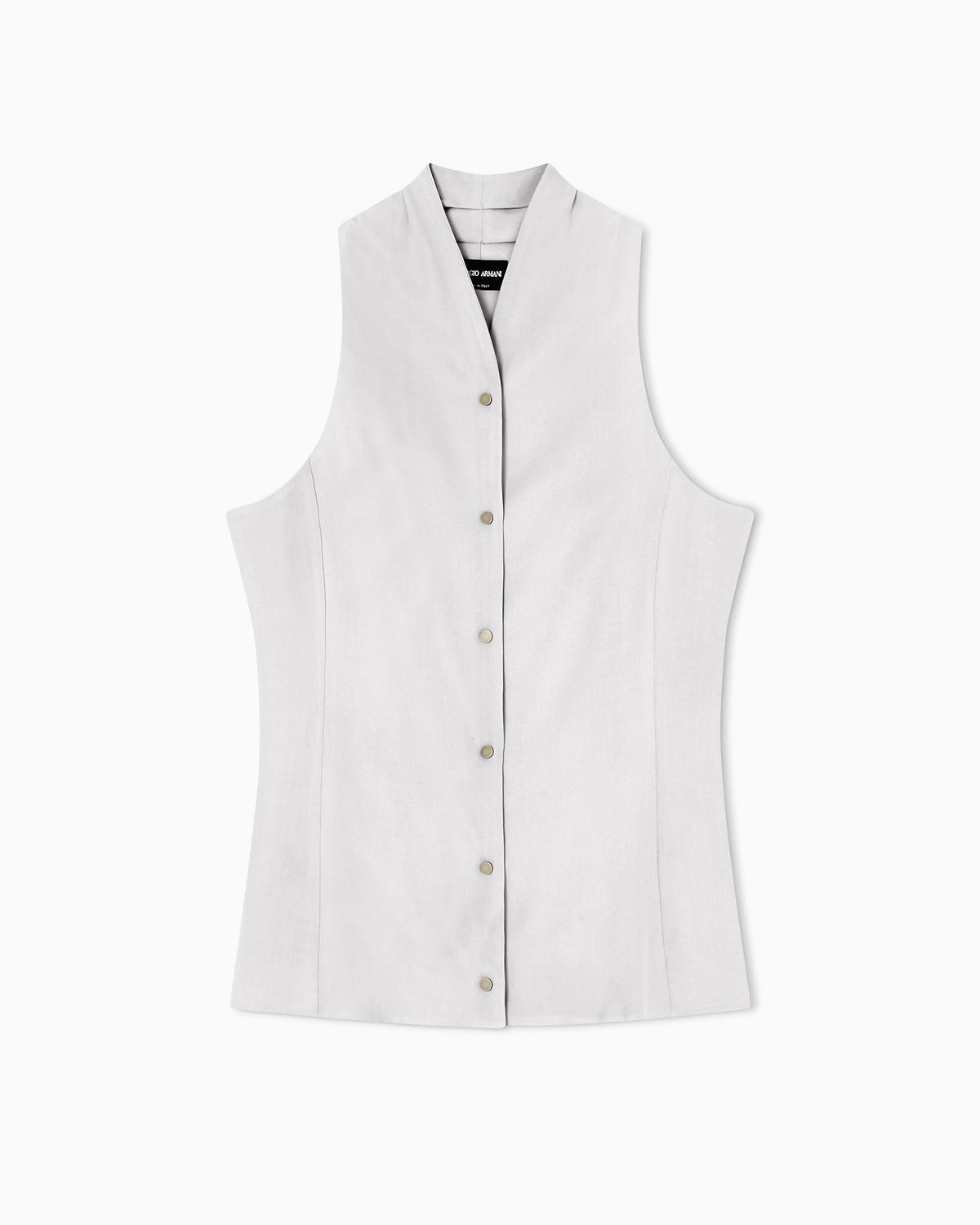 Sleeveless top in triple silk georgette with shawl collar