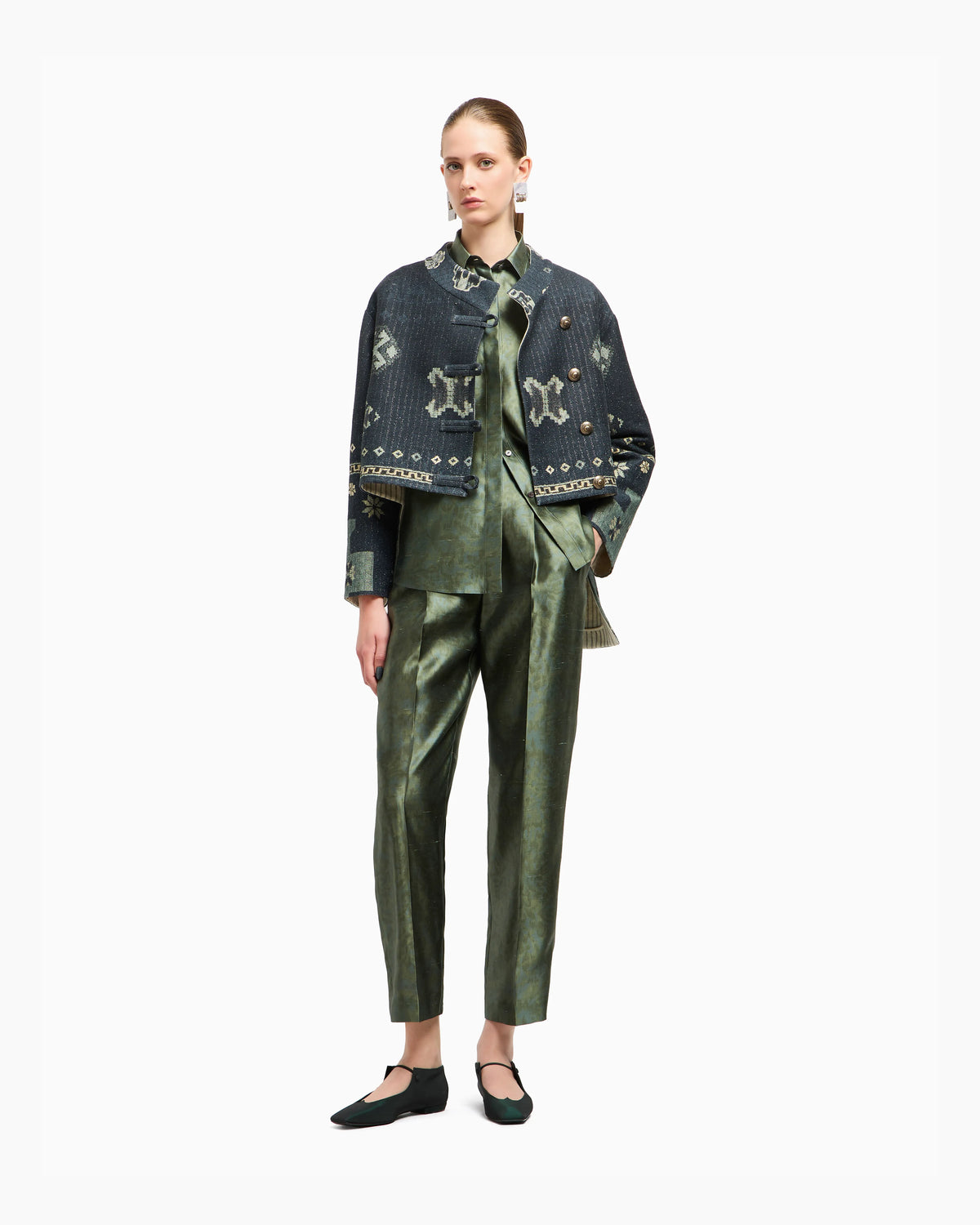 Shirt in printed silk shantung