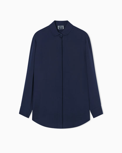 Semi-sheer shirt in silk georgette with rounded collar Icon