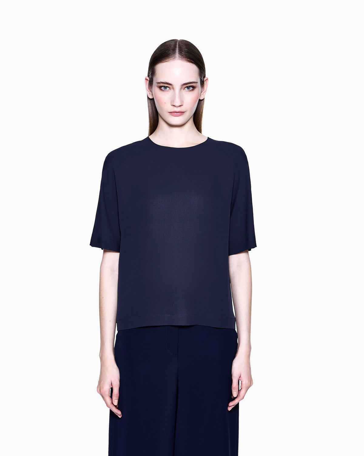 Georgette blouse in silk with a crew neck Icon
