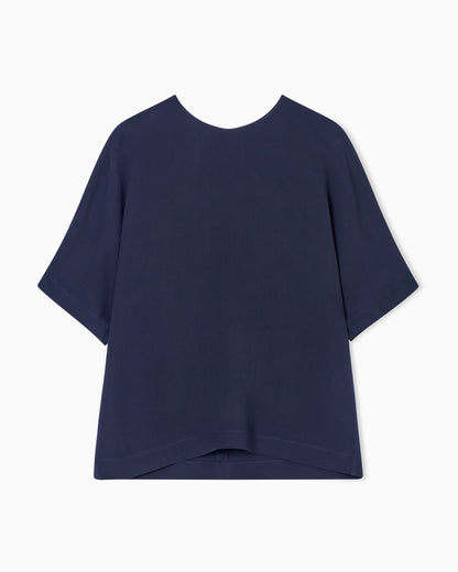 Georgette blouse in silk with a crew neck Icon