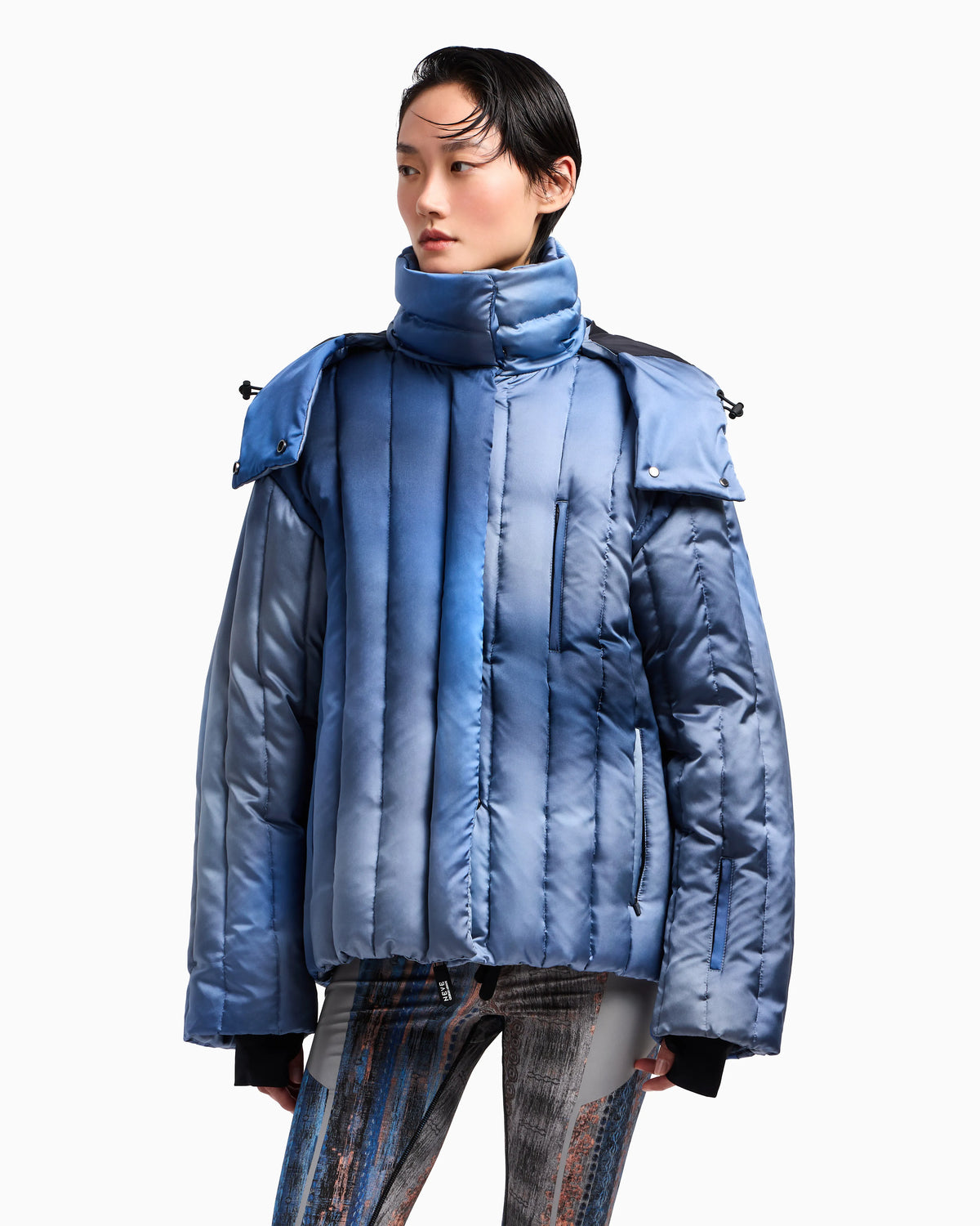 Giorgio Armani Neve hooded down jacket in gradient silk