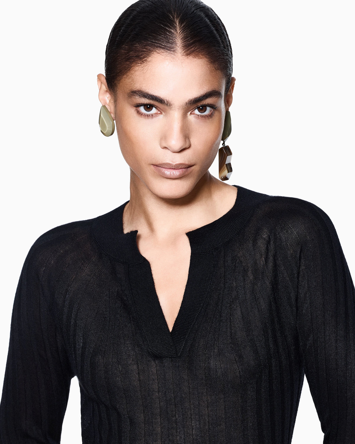 Crew-neck rib-knit jumper in cashmere and silk