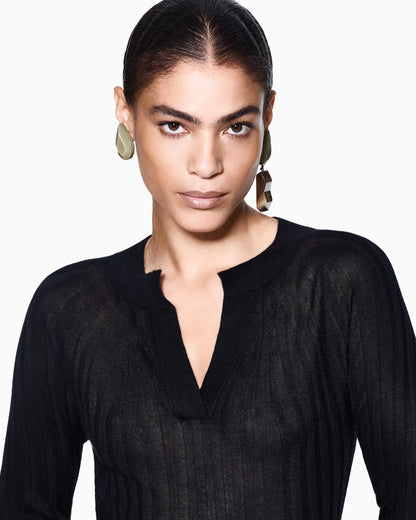 Crew-neck rib-knit jumper in cashmere and silk