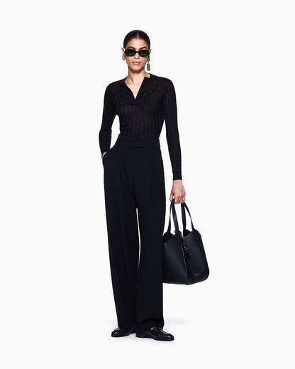 Crew-neck rib-knit jumper in cashmere and silk