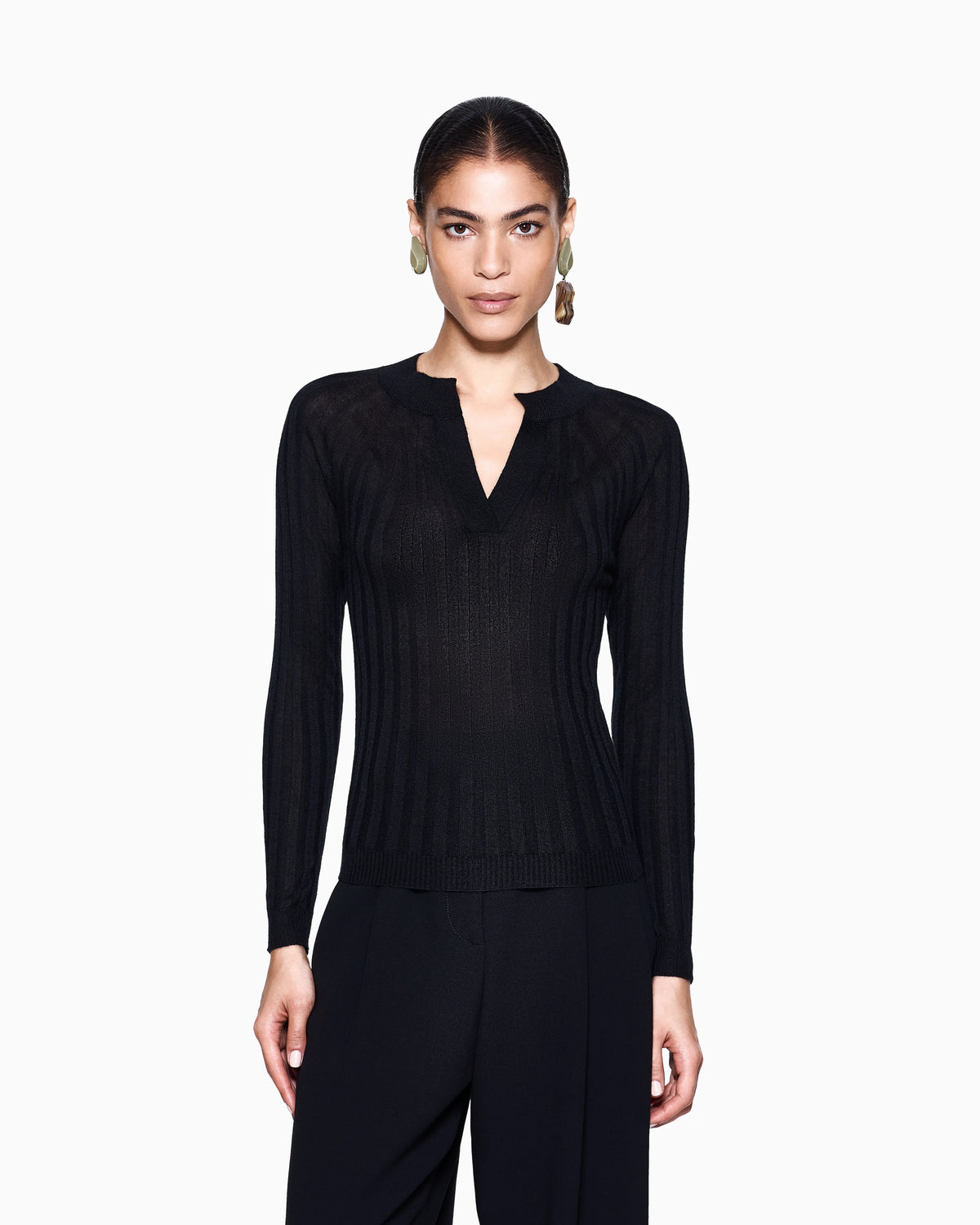 Crew-neck rib-knit jumper in cashmere and silk