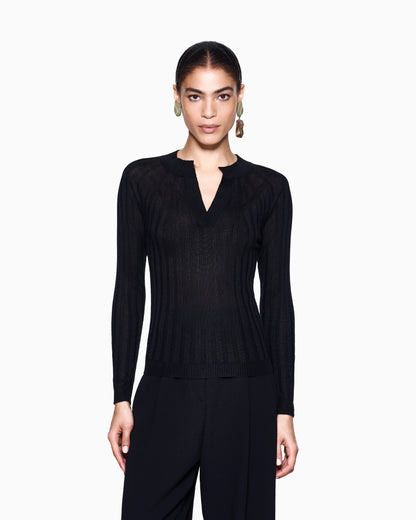 Crew-neck rib-knit jumper in cashmere and silk