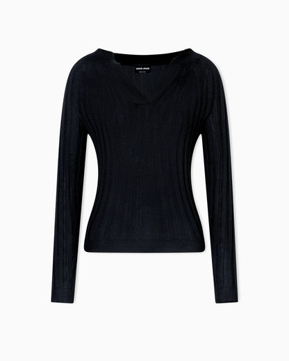 Crew-neck rib-knit jumper in cashmere and silk