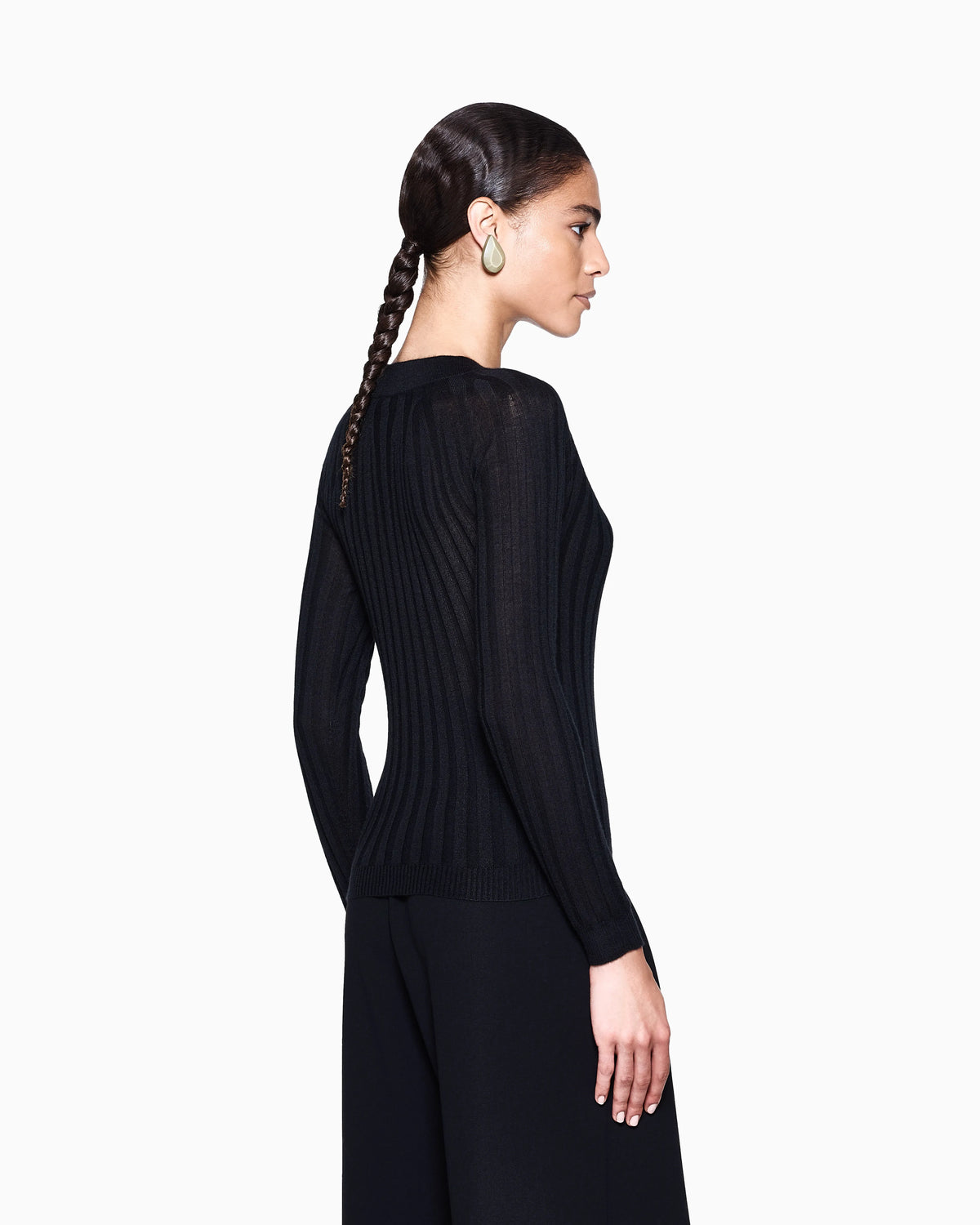 Crew-neck rib-knit jumper in cashmere and silk