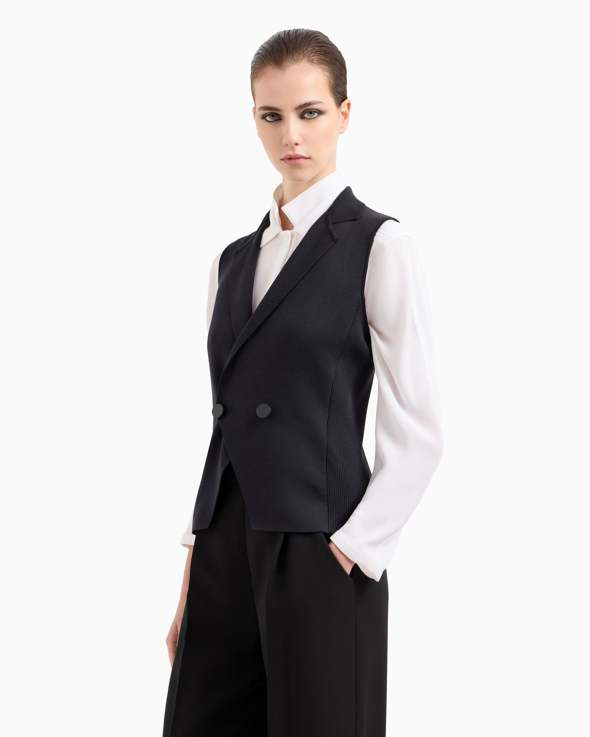 Silk knit double-breasted gilet