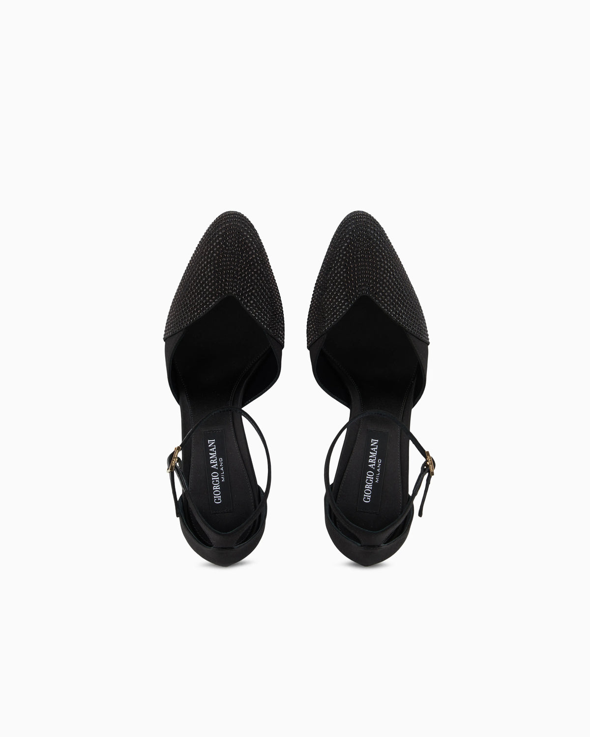 Satin and rhinestone ankle-strap pumps