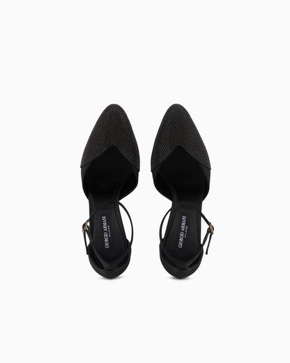 Satin and rhinestone ankle-strap pumps