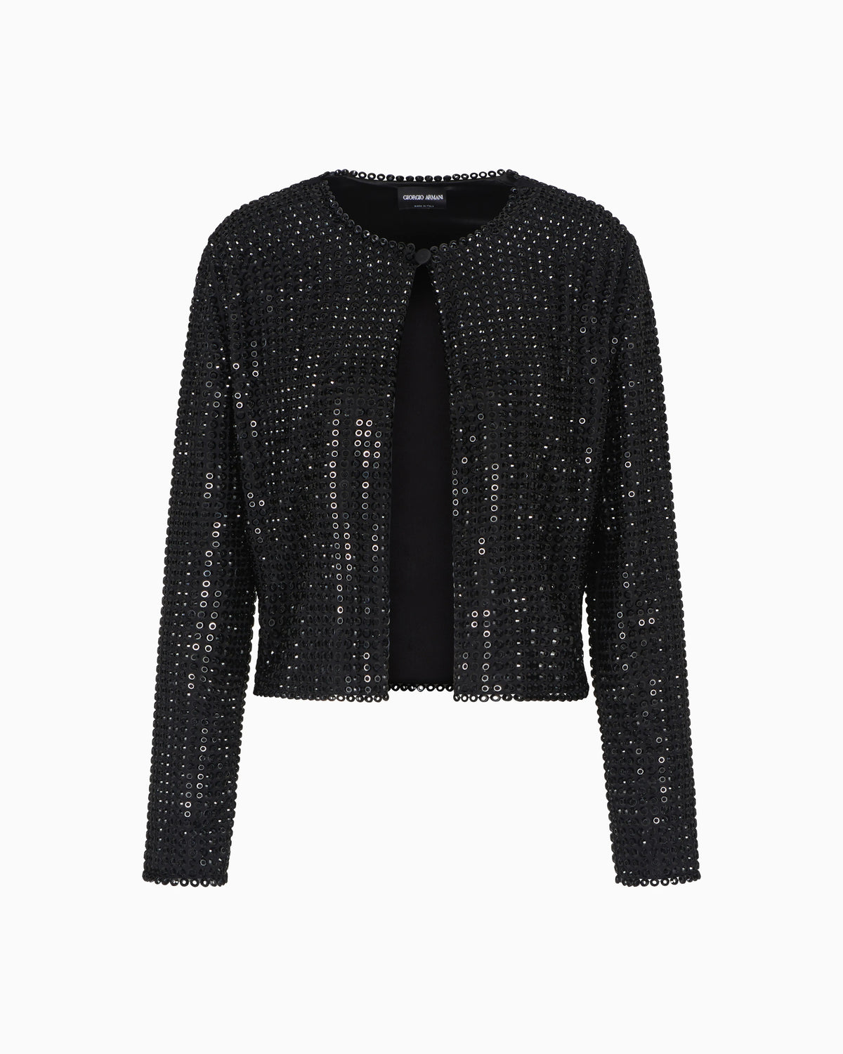 Crew-neck silk satin shirt with all-over embroidery
