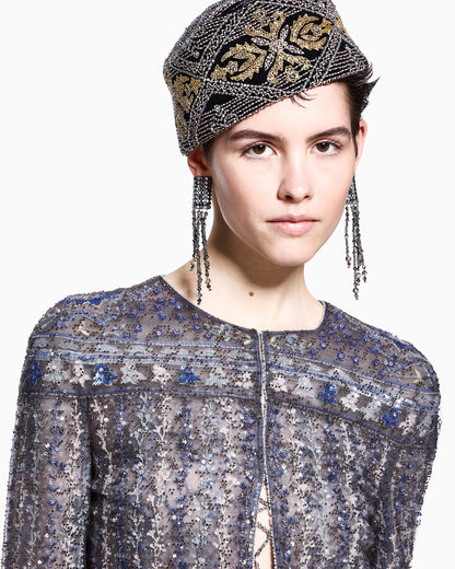 Embroidered tulle shirt jacket