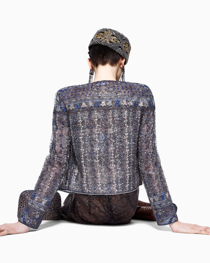 Embroidered tulle shirt jacket