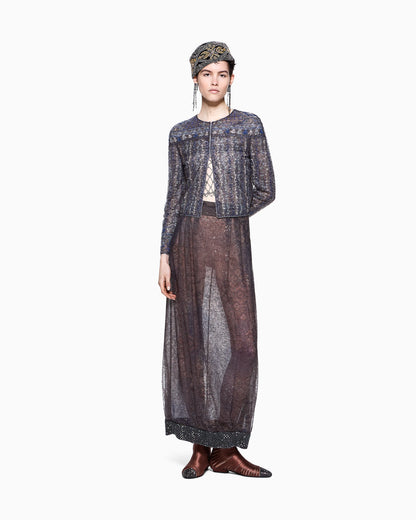 Embroidered tulle shirt jacket