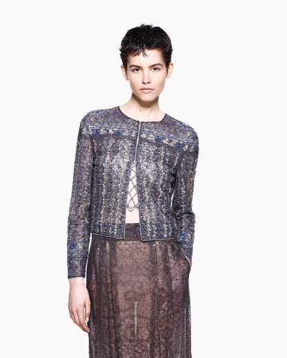 Embroidered tulle shirt jacket