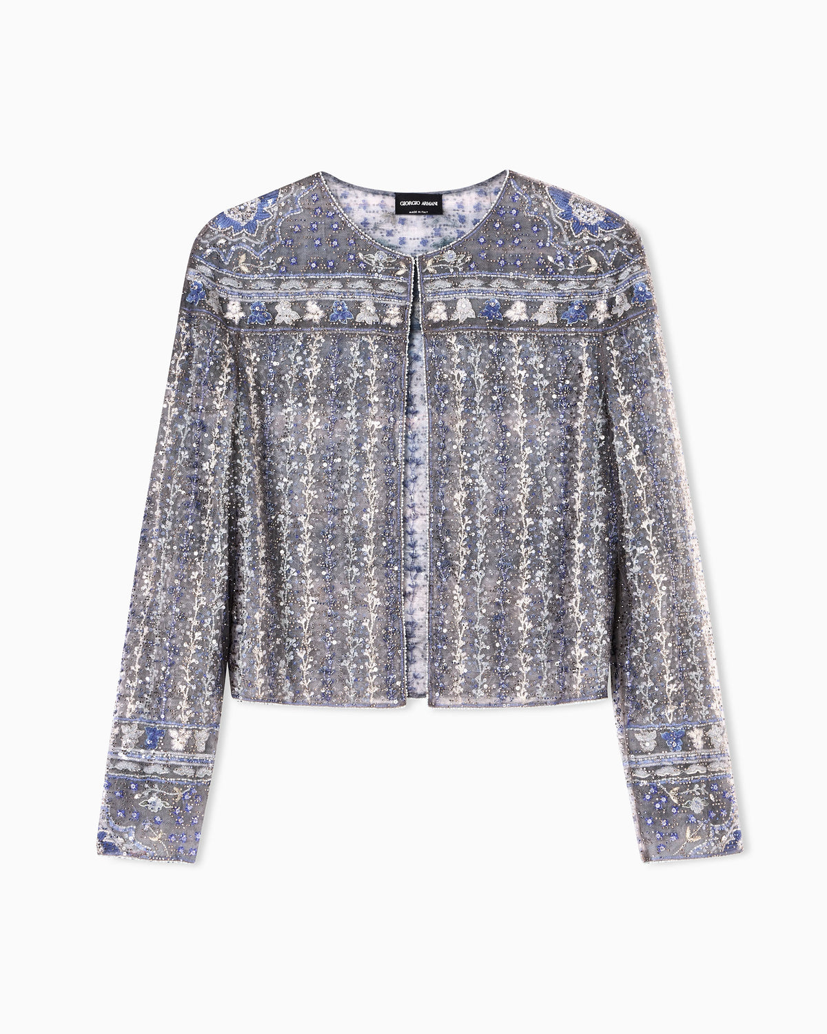 Embroidered tulle shirt jacket