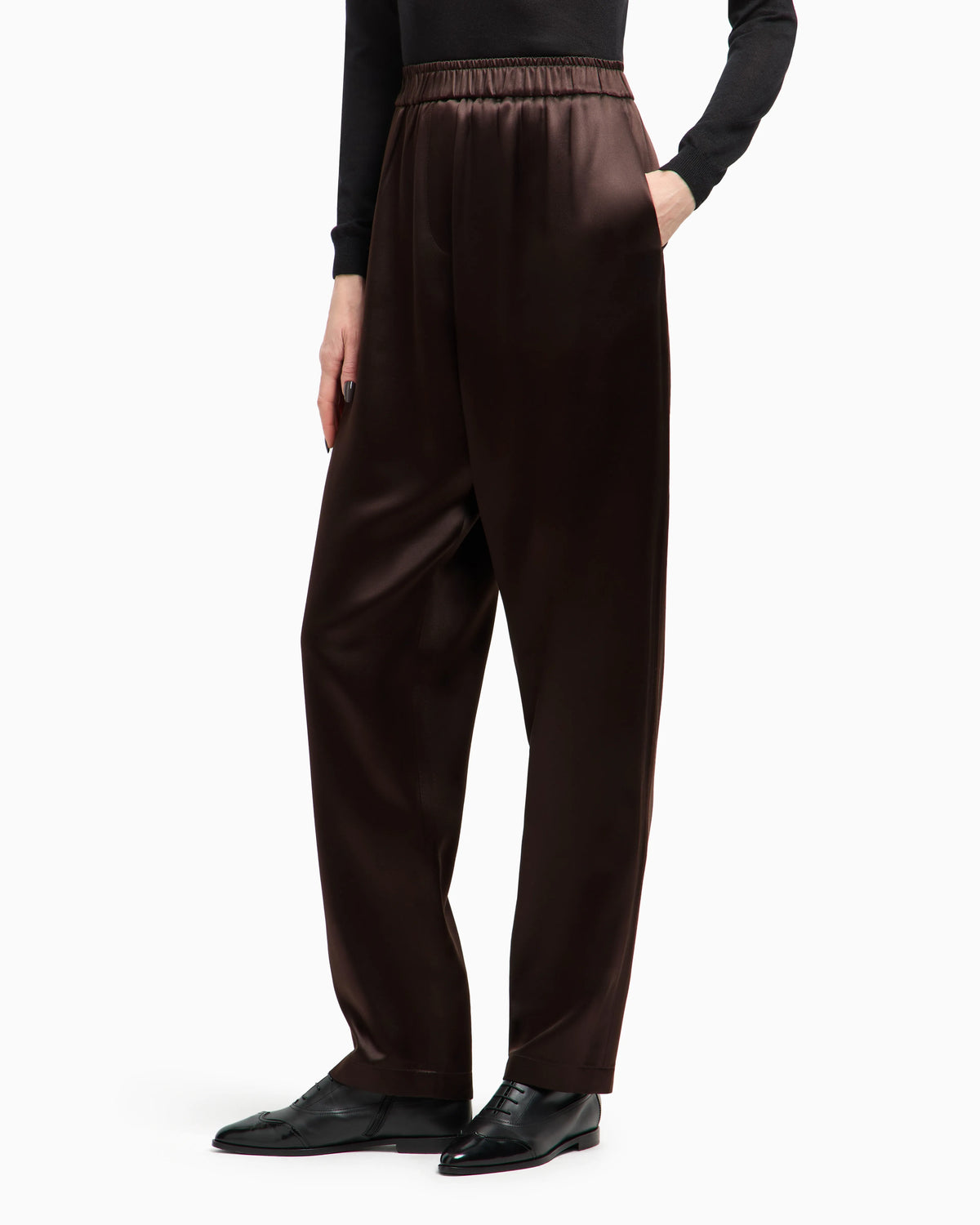 Straight-cut trousers in tussah silk satin