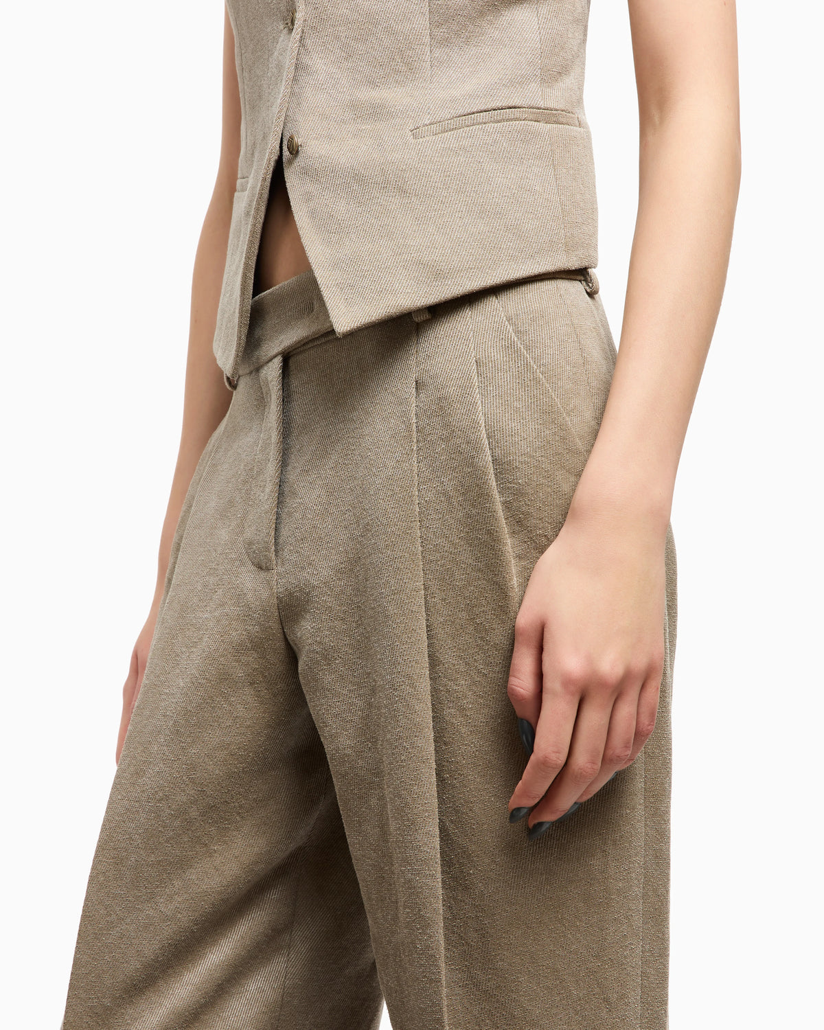 Hemp, viscose and cotton cavalry double-pleat trousers