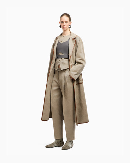 Hemp, viscose and cotton cavalry double-pleat trousers