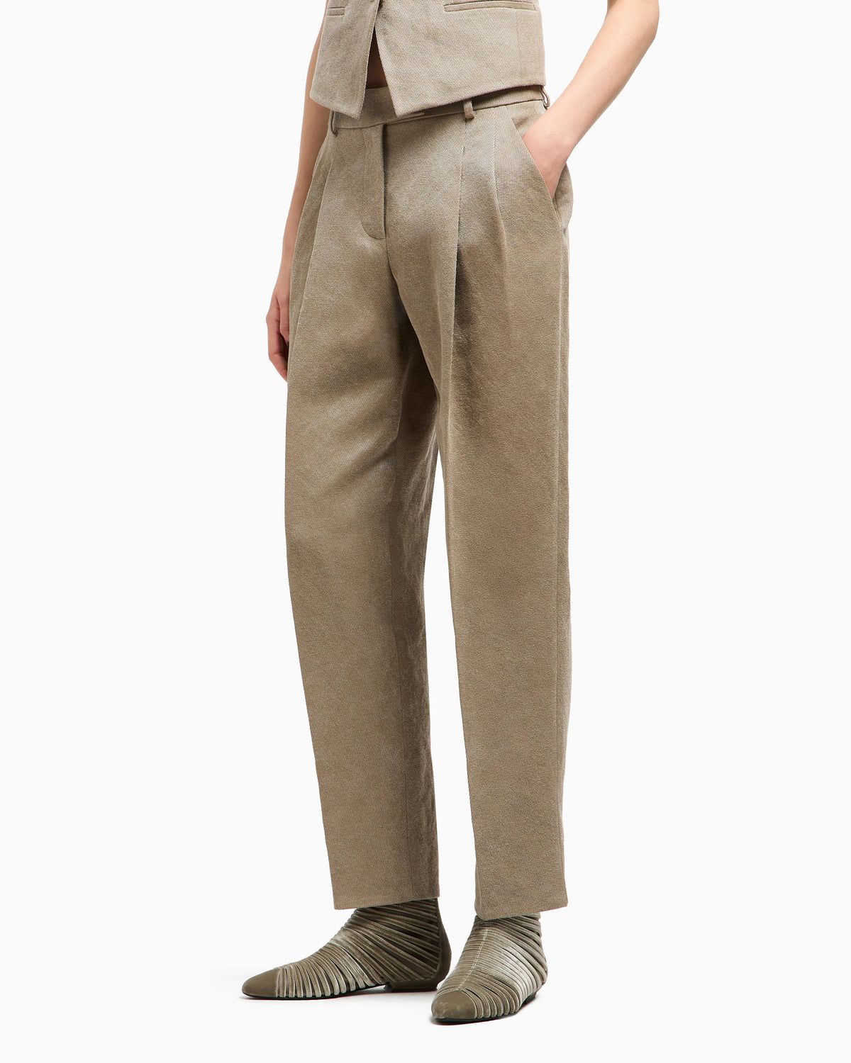 Hemp, viscose and cotton cavalry double-pleat trousers