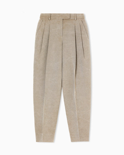 Hemp, viscose and cotton cavalry double-pleat trousers