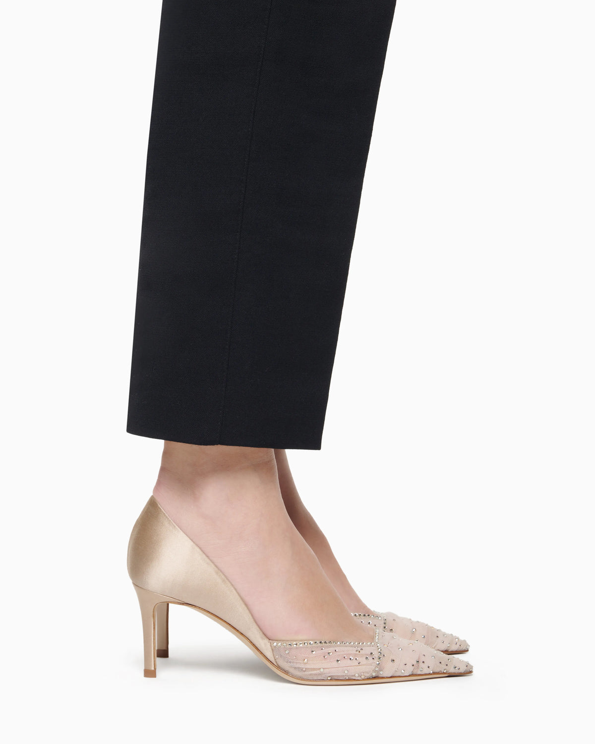 Tulle, satin and rhinestone court shoes