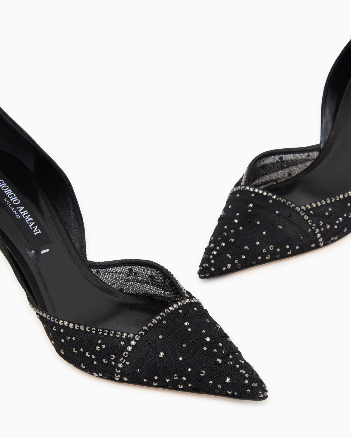 Tulle, satin and rhinestone court shoes