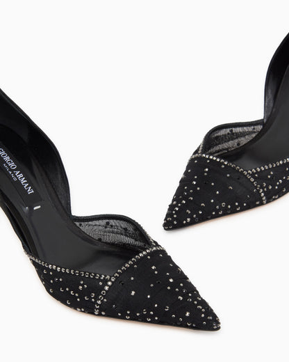 Tulle, satin and rhinestone court shoes