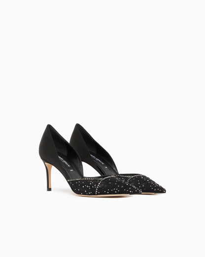 Tulle, satin and rhinestone court shoes