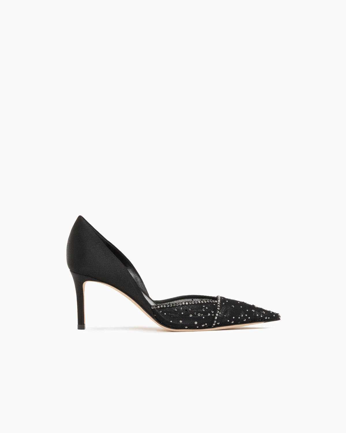 Tulle, satin and rhinestone court shoes