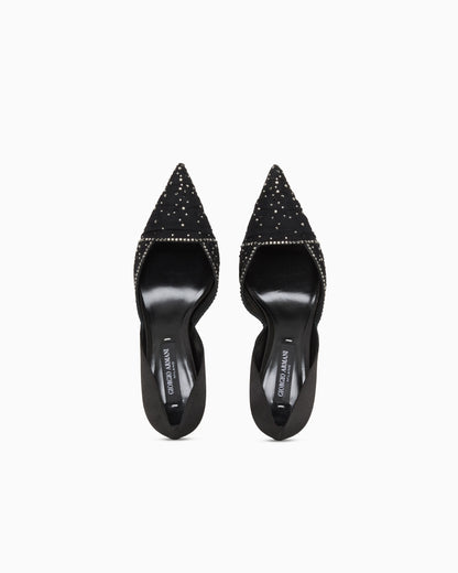 Tulle, satin and rhinestone court shoes