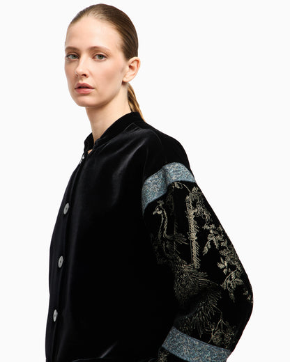 Embroidered velvet pea coat
