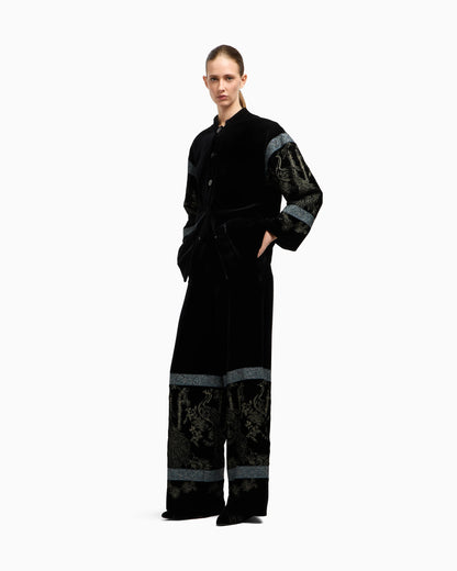 Embroidered velvet pea coat