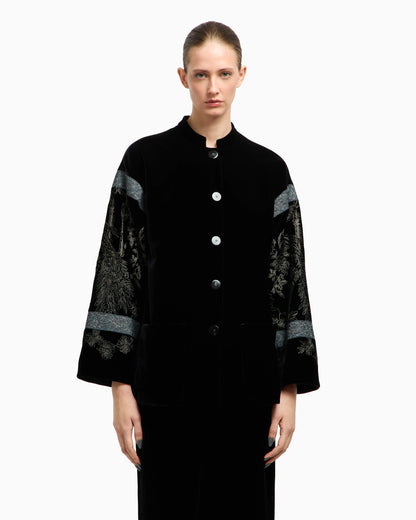 Embroidered velvet pea coat