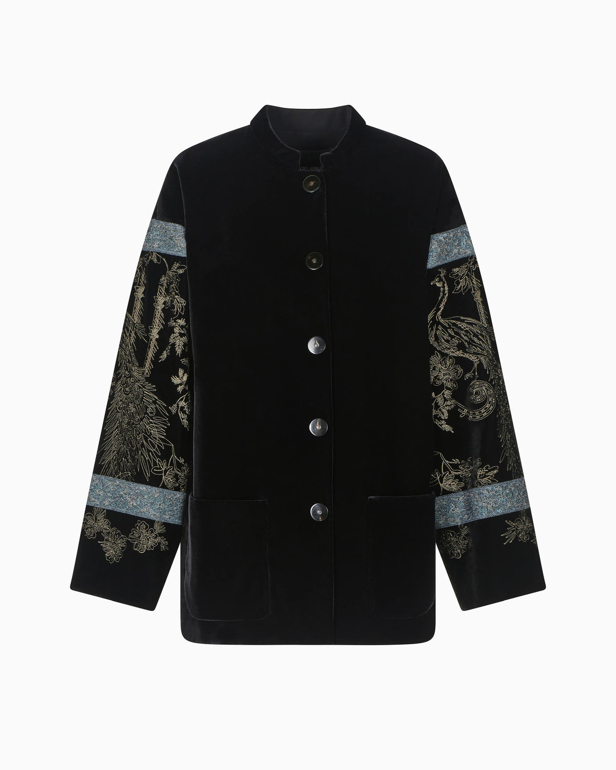 Embroidered velvet pea coat