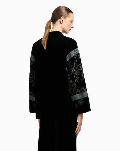 Embroidered velvet pea coat