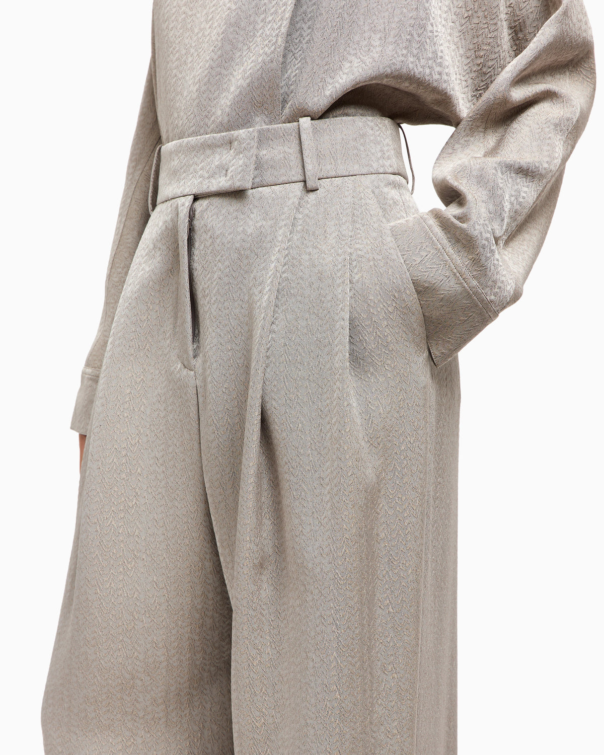 Viscose, wool, silk jacquard single-pleat trousers