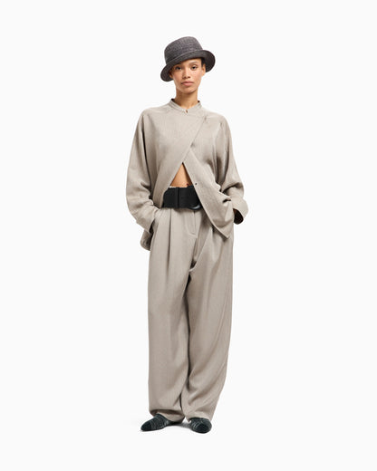 Viscose, wool, silk jacquard single-pleat trousers