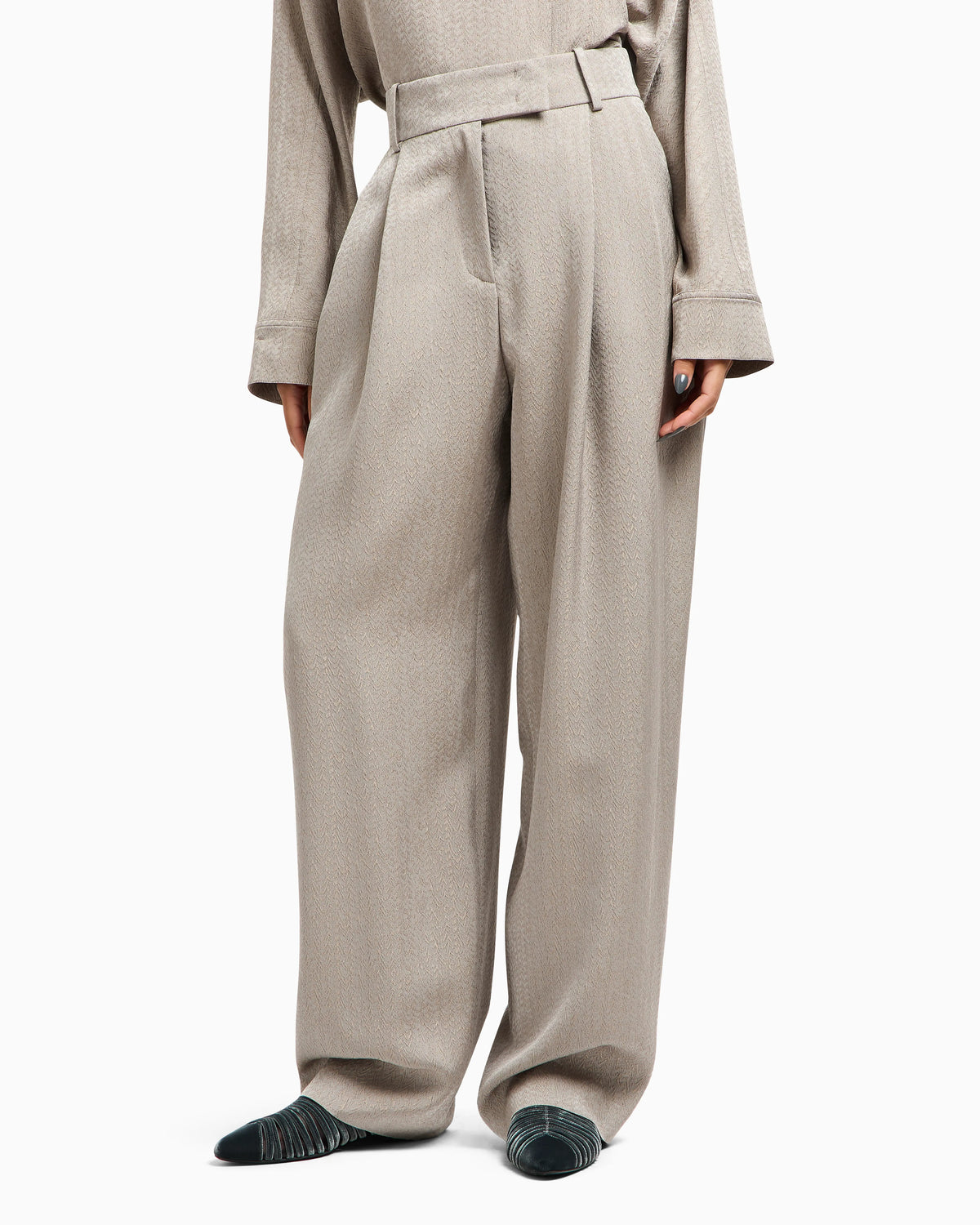 Viscose, wool, silk jacquard single-pleat trousers