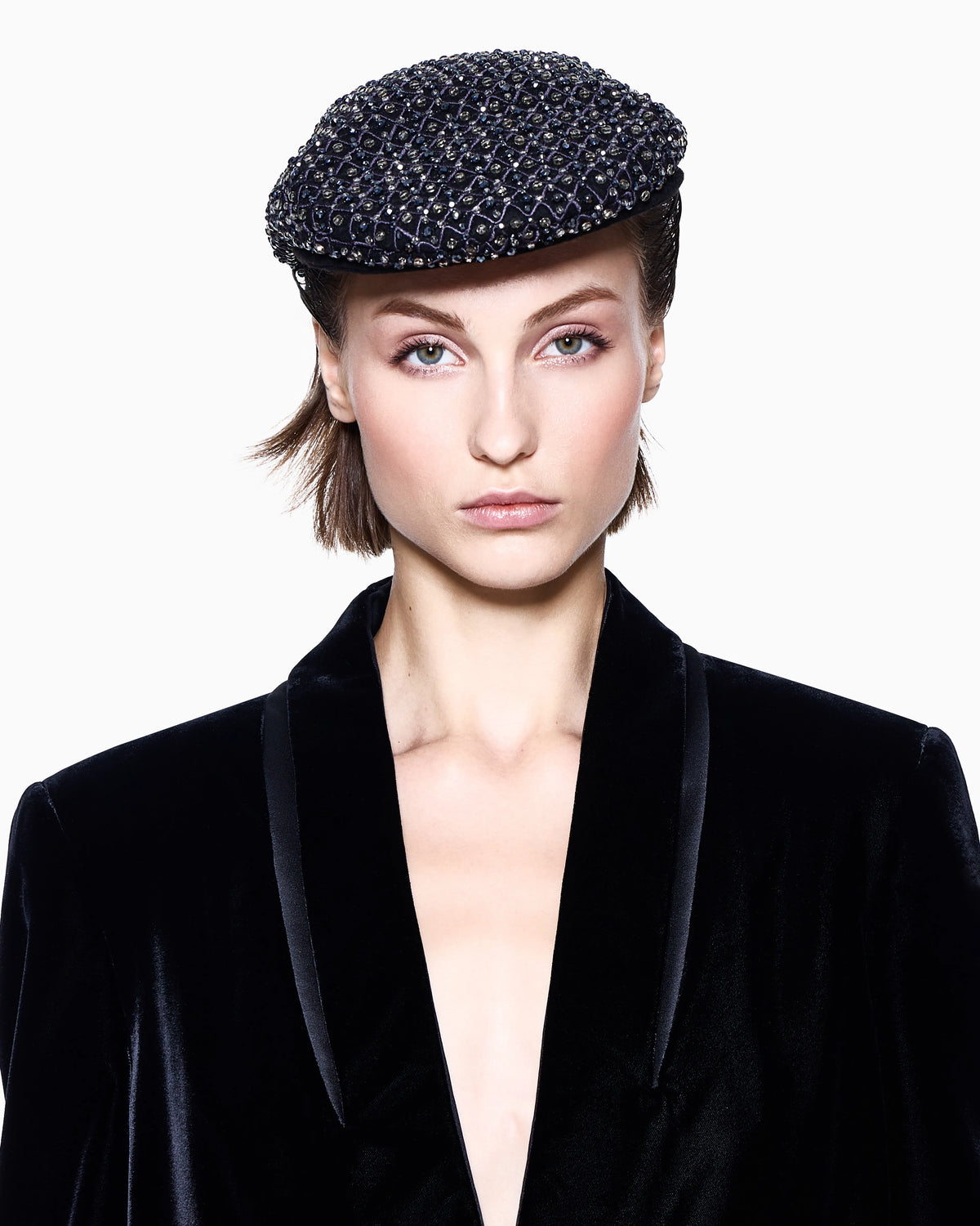 Embroidered wool flat cap